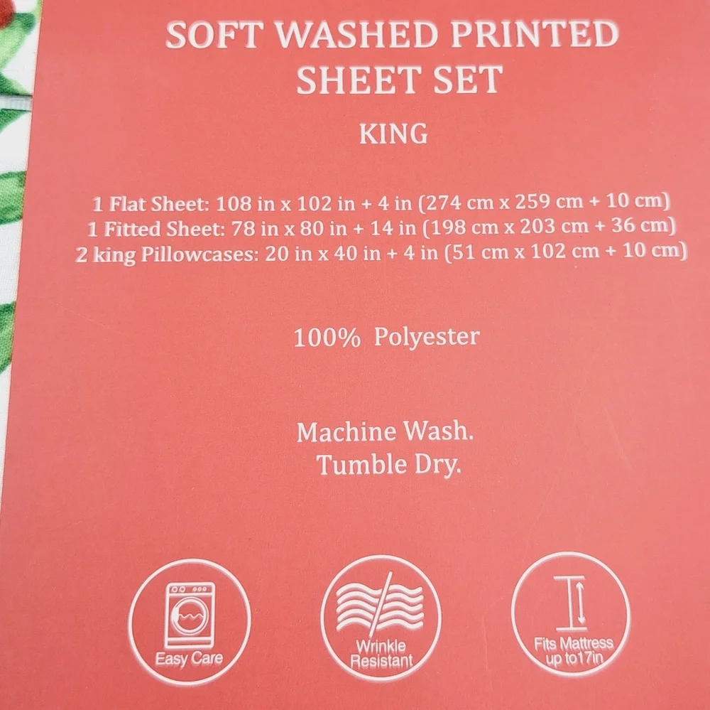 Christmas Holly Berry King Soft Washed Bed Sheet Set